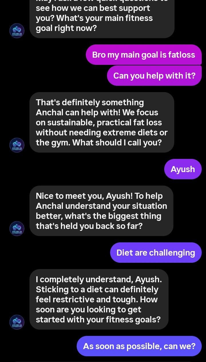 Instagram DM showing the Business AI agent running lead qualification with validated answers