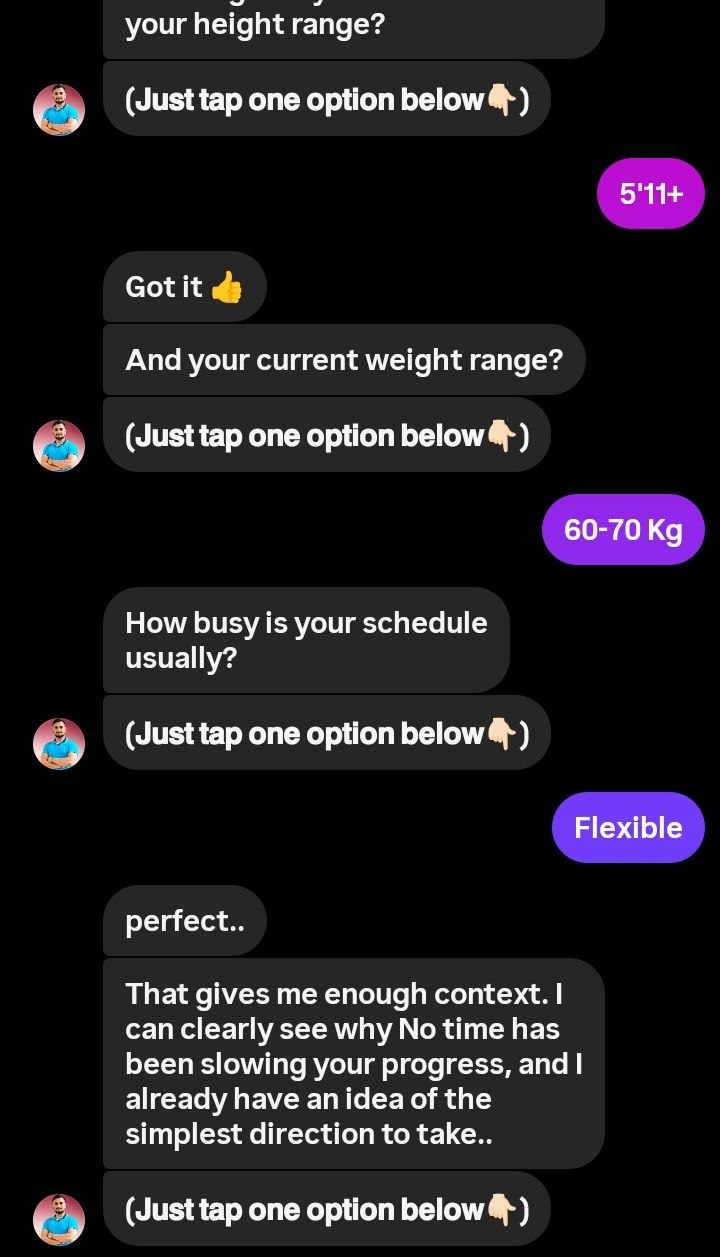 Instagram conversation showing the Growth plan's multi-question qualification flow